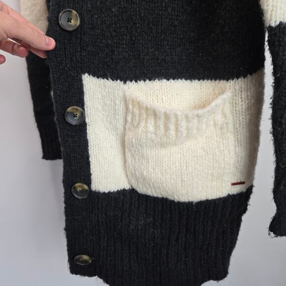 N:Philanthropy Long Cardigan Sweater Mohair Wool Black White Stripe XS Small - Picture 2 of 8